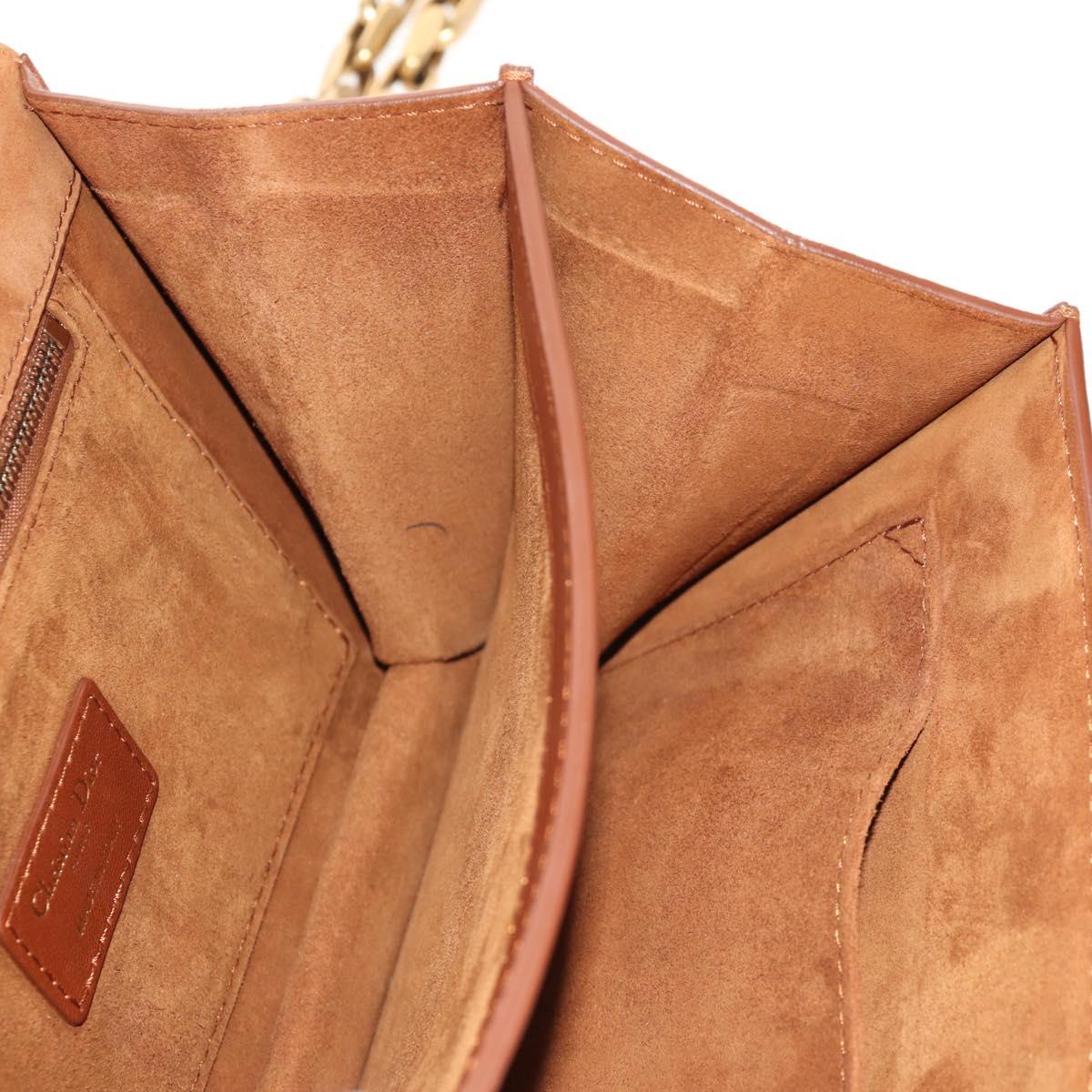 Christian Dior Chain Shoulder Bag Leather Brown Gold Auth 154079V