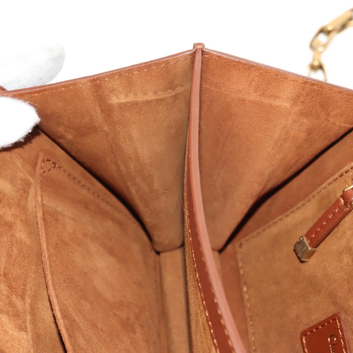 Christian Dior Chain Shoulder Bag Leather Brown Gold Auth 154079V