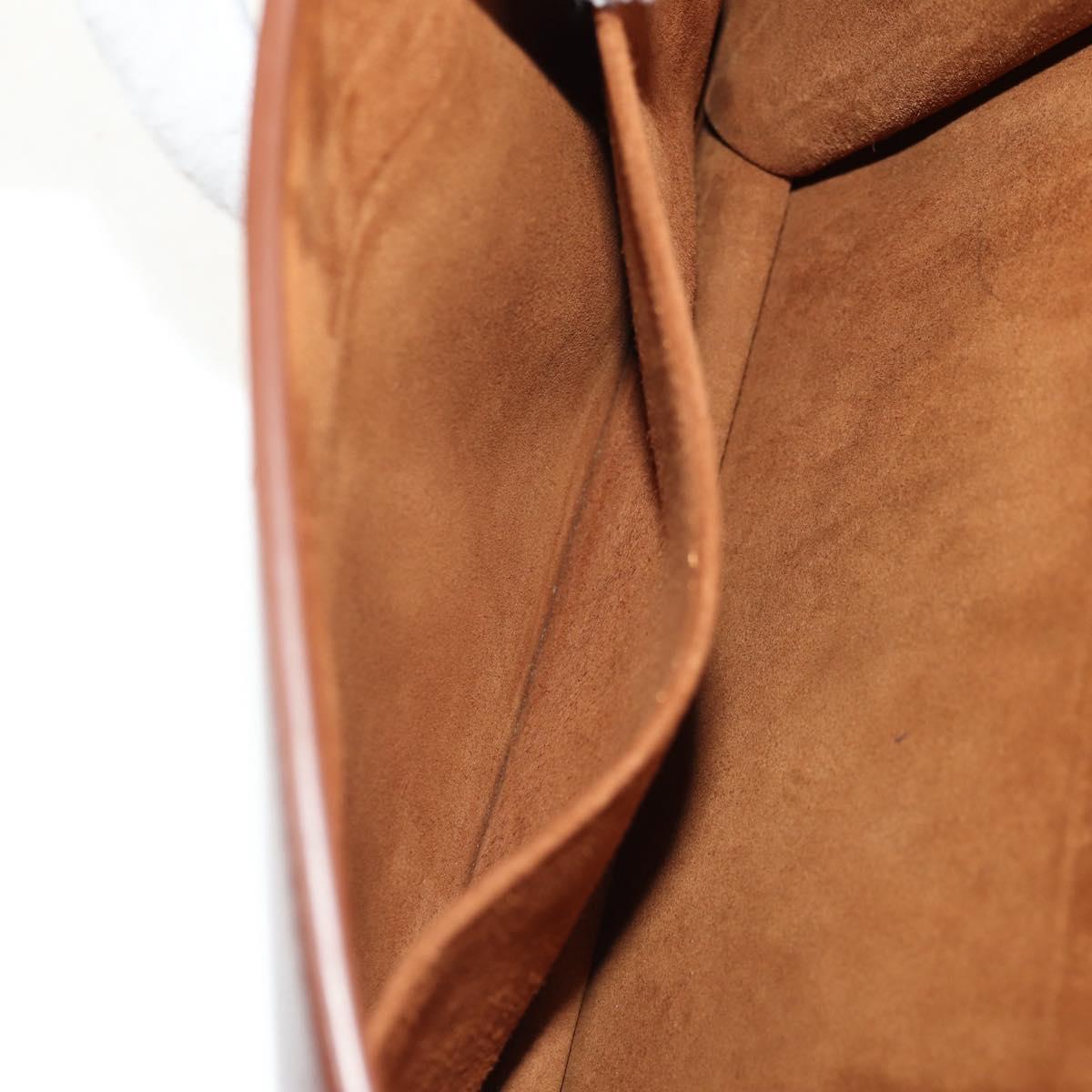 Christian Dior Chain Shoulder Bag Leather Brown Gold Auth 154079V