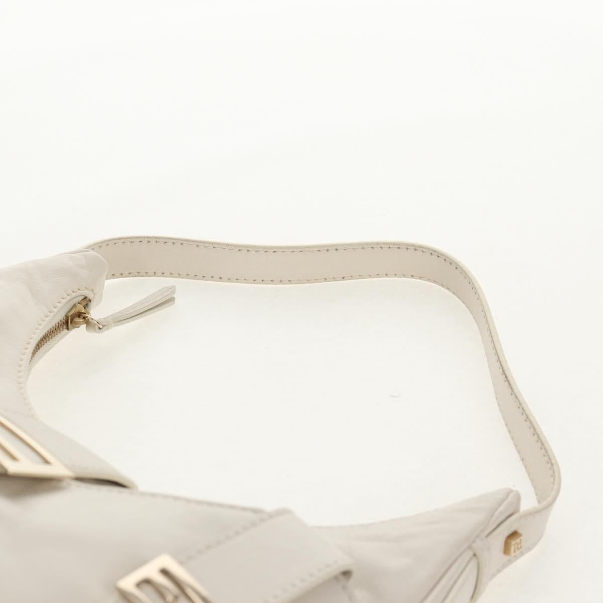FENDI Mamma Baguette Shoulder Bag Leather White Gold Auth 154081M