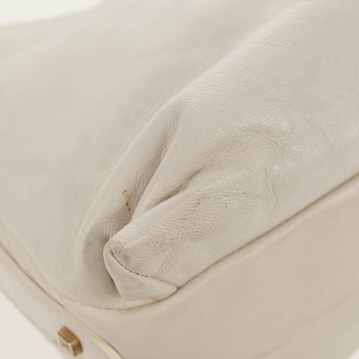 FENDI Mamma Baguette Shoulder Bag Leather White Gold Auth 154081M