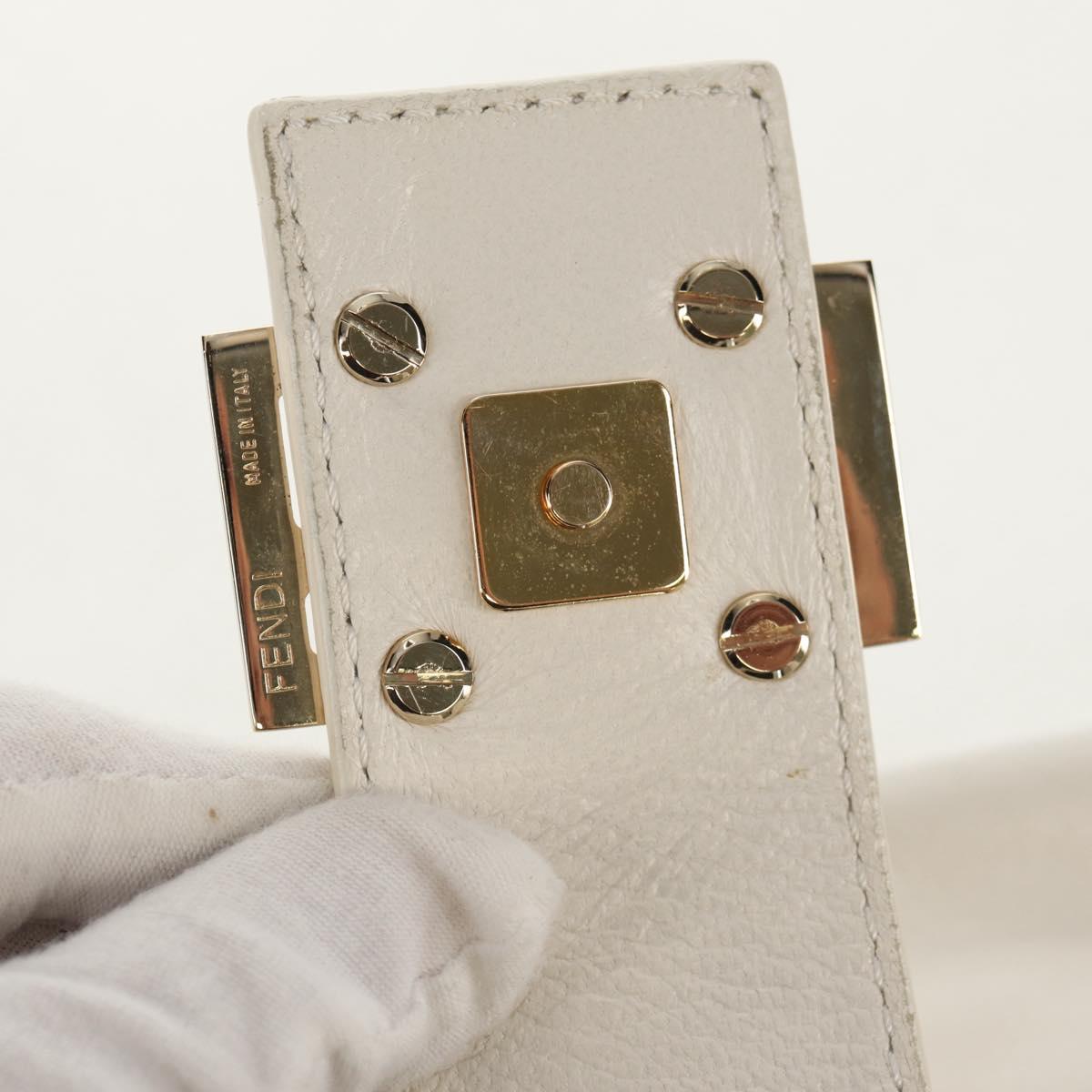 FENDI Mamma Baguette Shoulder Bag Leather White Gold Auth 154081M