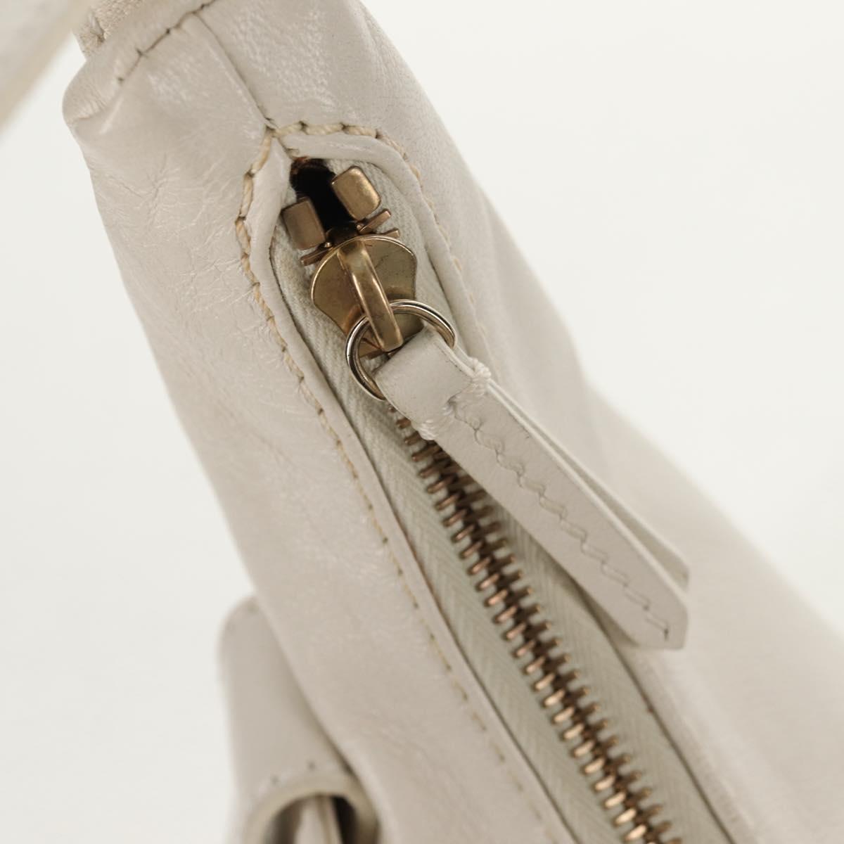 FENDI Mamma Baguette Shoulder Bag Leather White Gold Auth 154081M