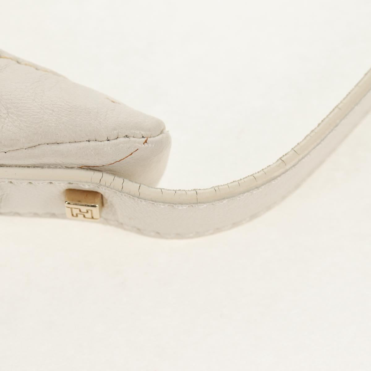 FENDI Mamma Baguette Shoulder Bag Leather White Gold Auth 154081M