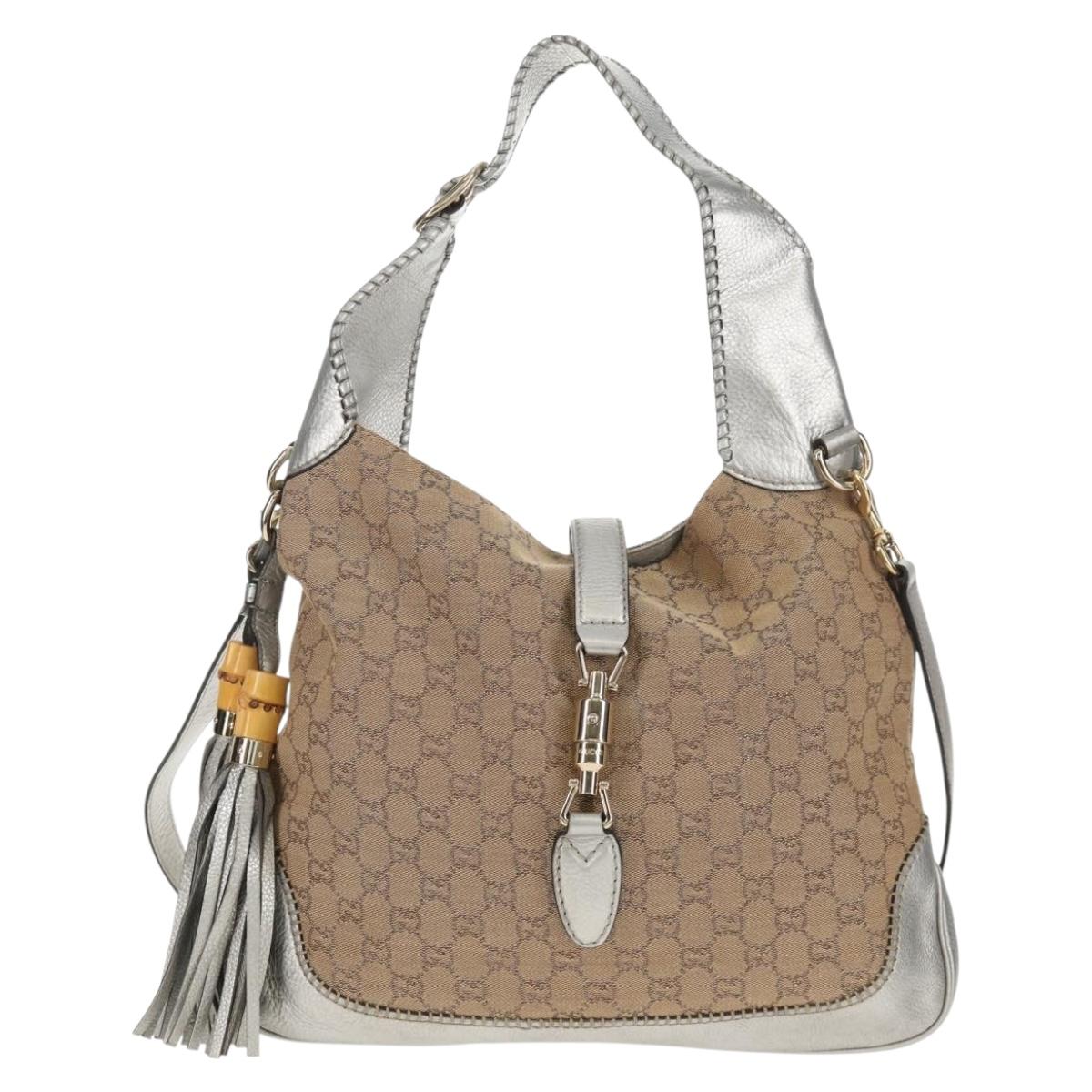 GUCCI GG Canvas New Jackie Shoulder Bag 2way Beige Gold 246907 Auth 154082V