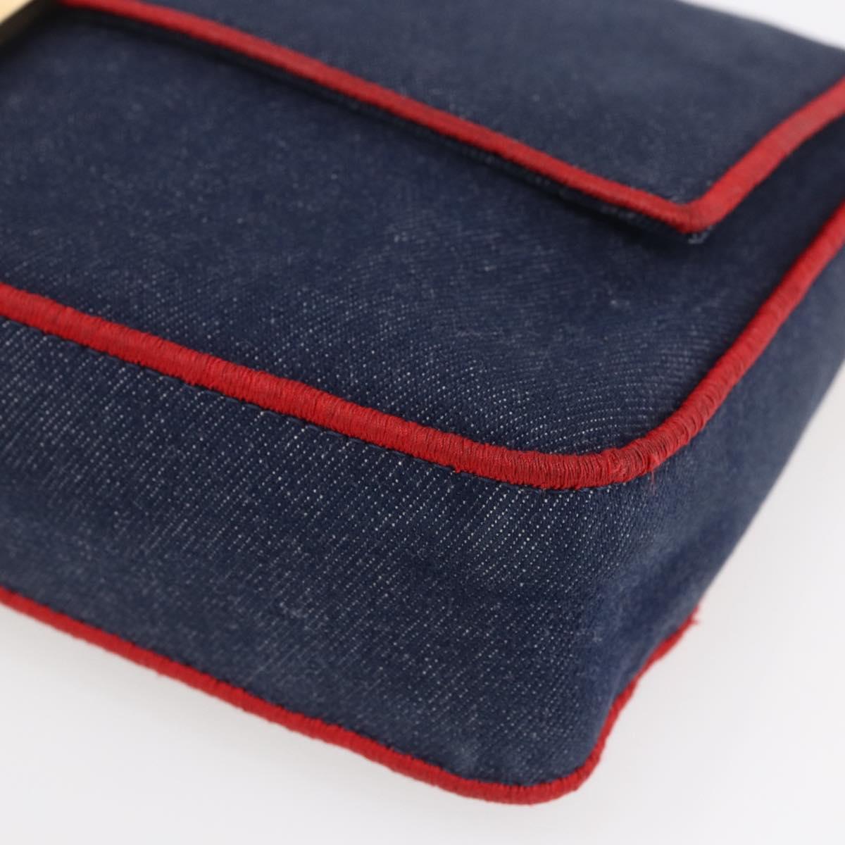 FENDI Mamma Baguette Shoulder Bag Denim 2way Navy Gold Auth 154083M