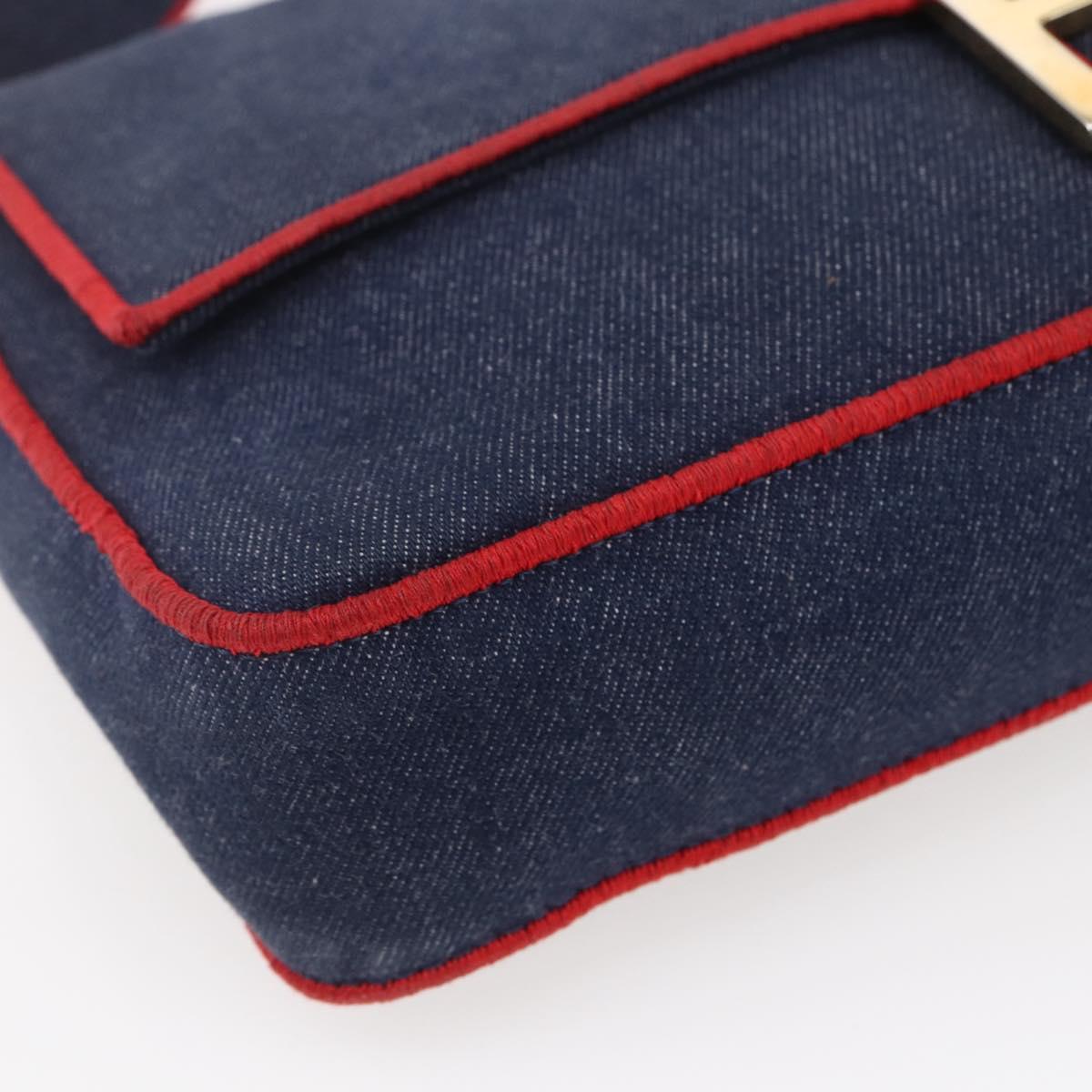 FENDI Mamma Baguette Shoulder Bag Denim 2way Navy Gold Auth 154083M