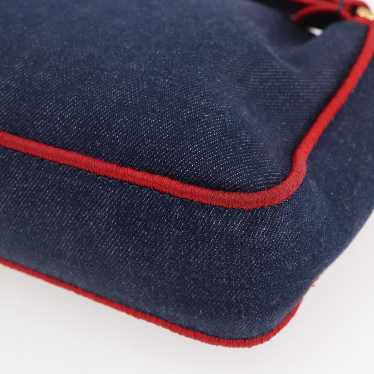 FENDI Mamma Baguette Shoulder Bag Denim 2way Navy Gold Auth 154083M