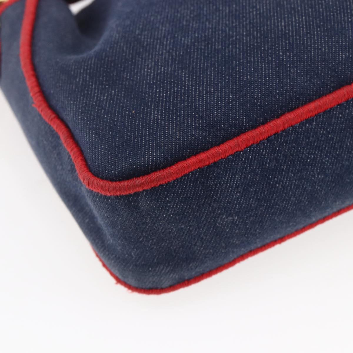 FENDI Mamma Baguette Shoulder Bag Denim 2way Navy Gold Auth 154083M