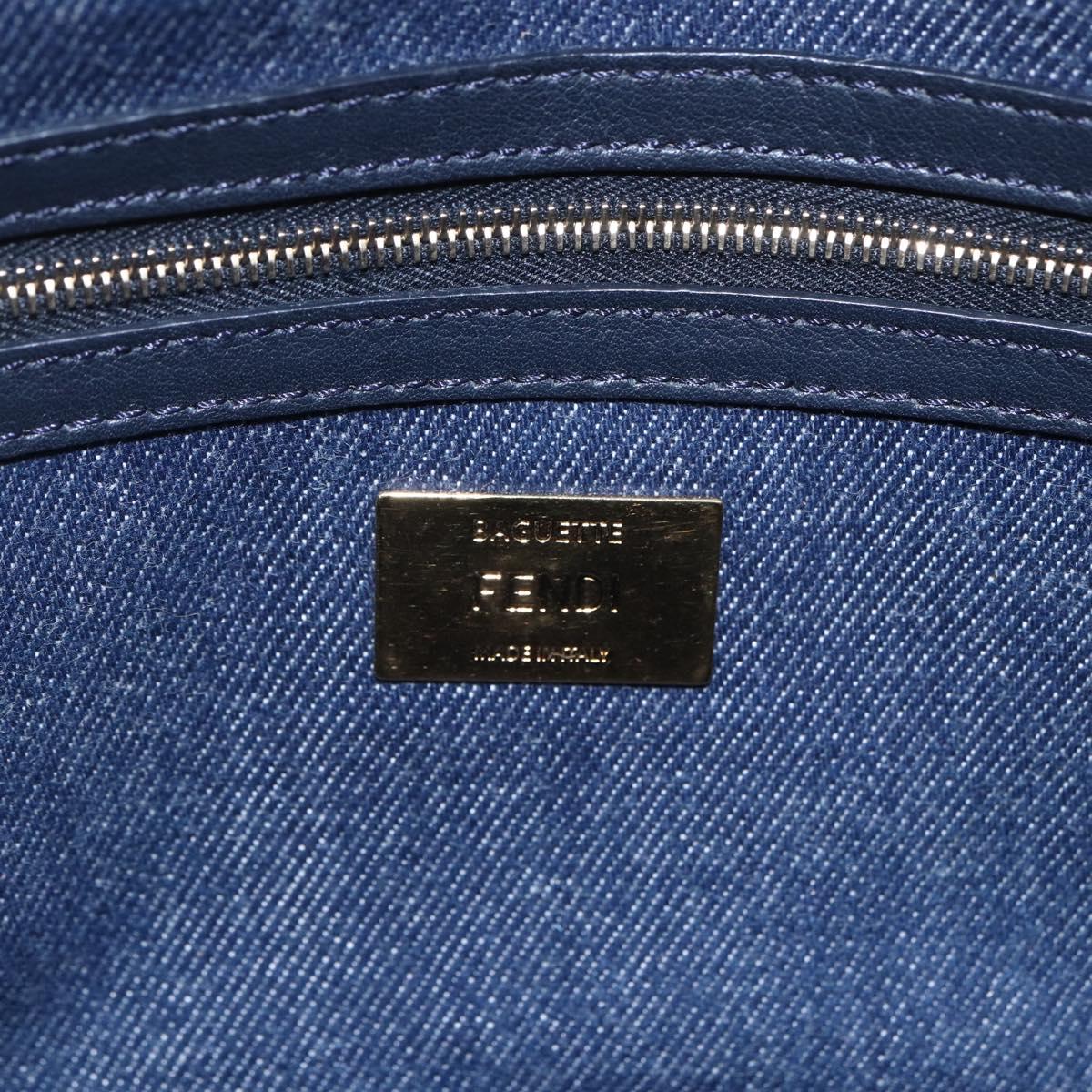 FENDI Mamma Baguette Shoulder Bag Denim 2way Navy Gold Auth 154083M