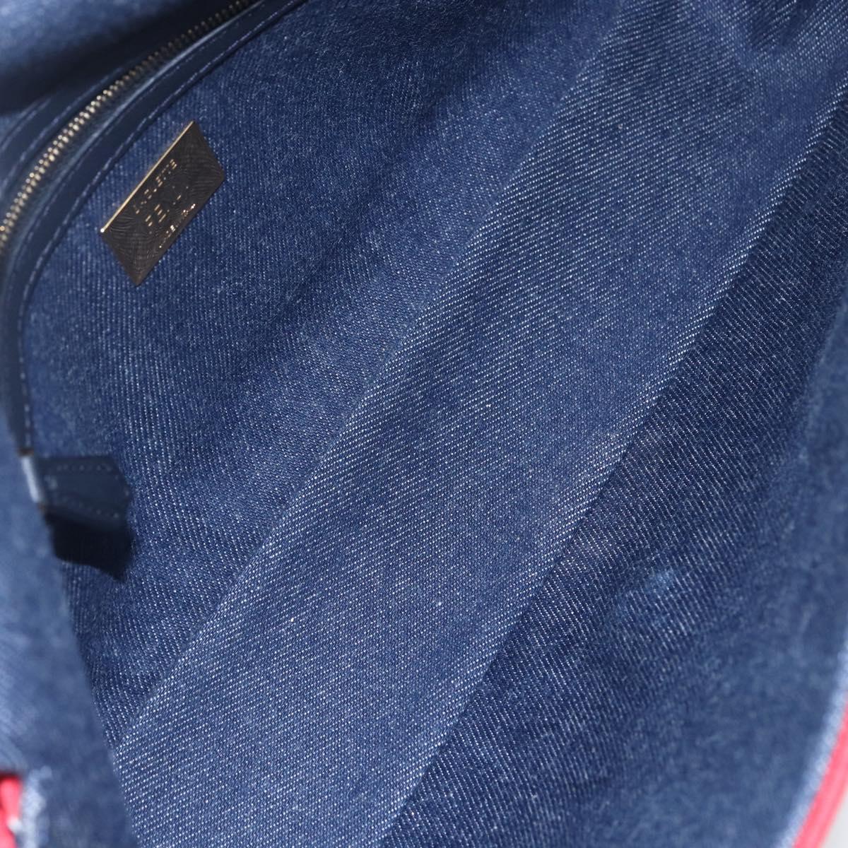 FENDI Mamma Baguette Shoulder Bag Denim 2way Navy Gold Auth 154083M