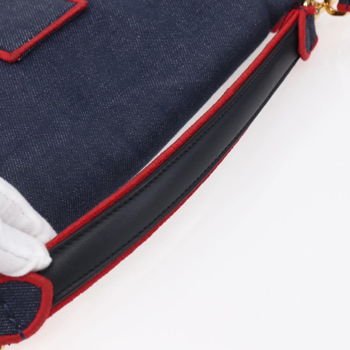 FENDI Mamma Baguette Shoulder Bag Denim 2way Navy Gold Auth 154083M