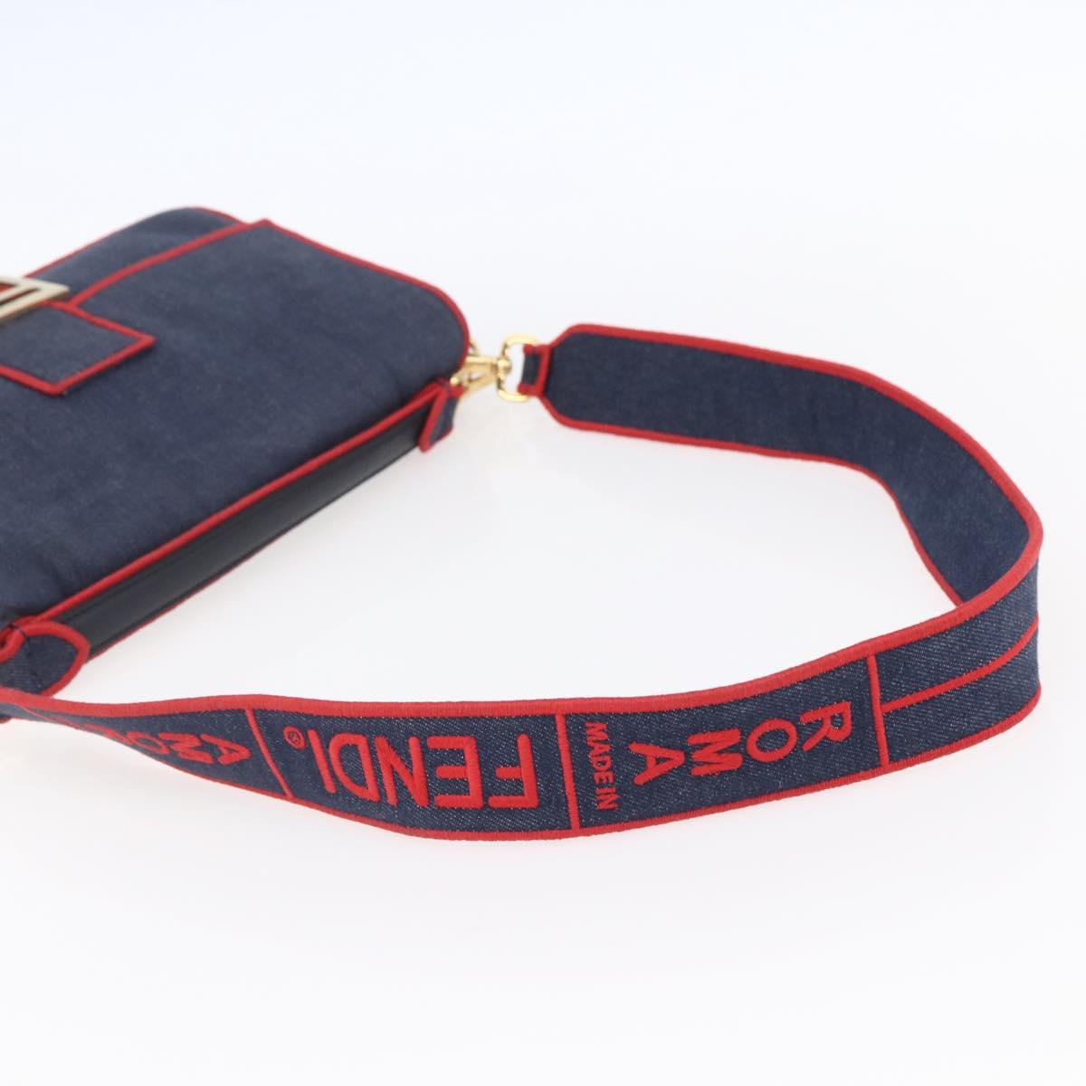 FENDI Mamma Baguette Shoulder Bag Denim 2way Navy Gold Auth 154083M
