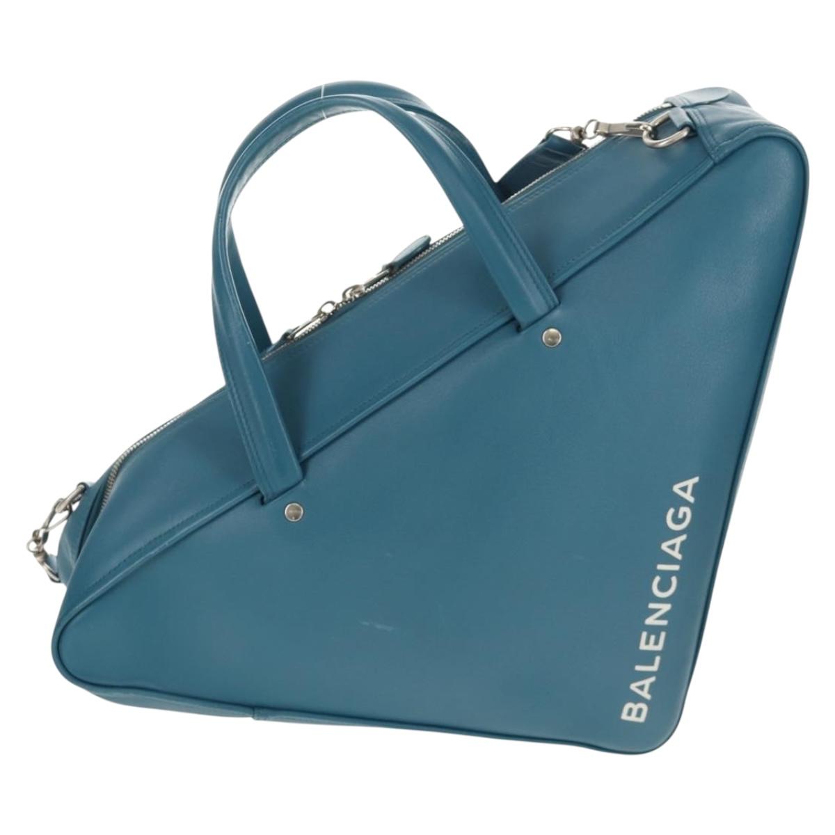 BALENCIAGA Triangle Duffel M Bag Leather 2way Light Blue 476974 Auth 154084V