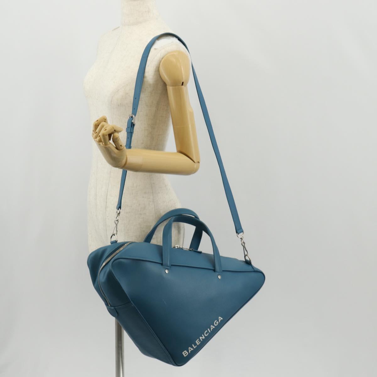 BALENCIAGA Triangle Duffel M Bag Leather 2way Light Blue 476974 Auth 154084V