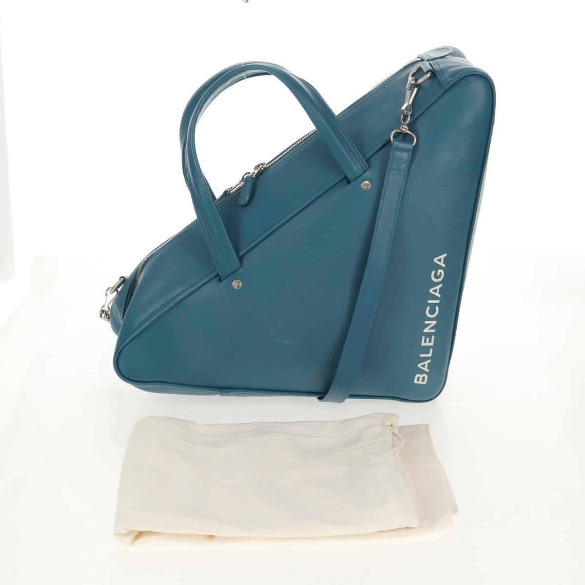 BALENCIAGA Triangle Duffel M Bag Leather 2way Light Blue 476974 Auth 154084V