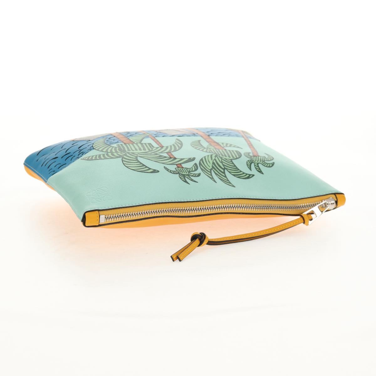 LOEWE Anagram Clutch Bag Leather Light Blue Silver Auth 154086M