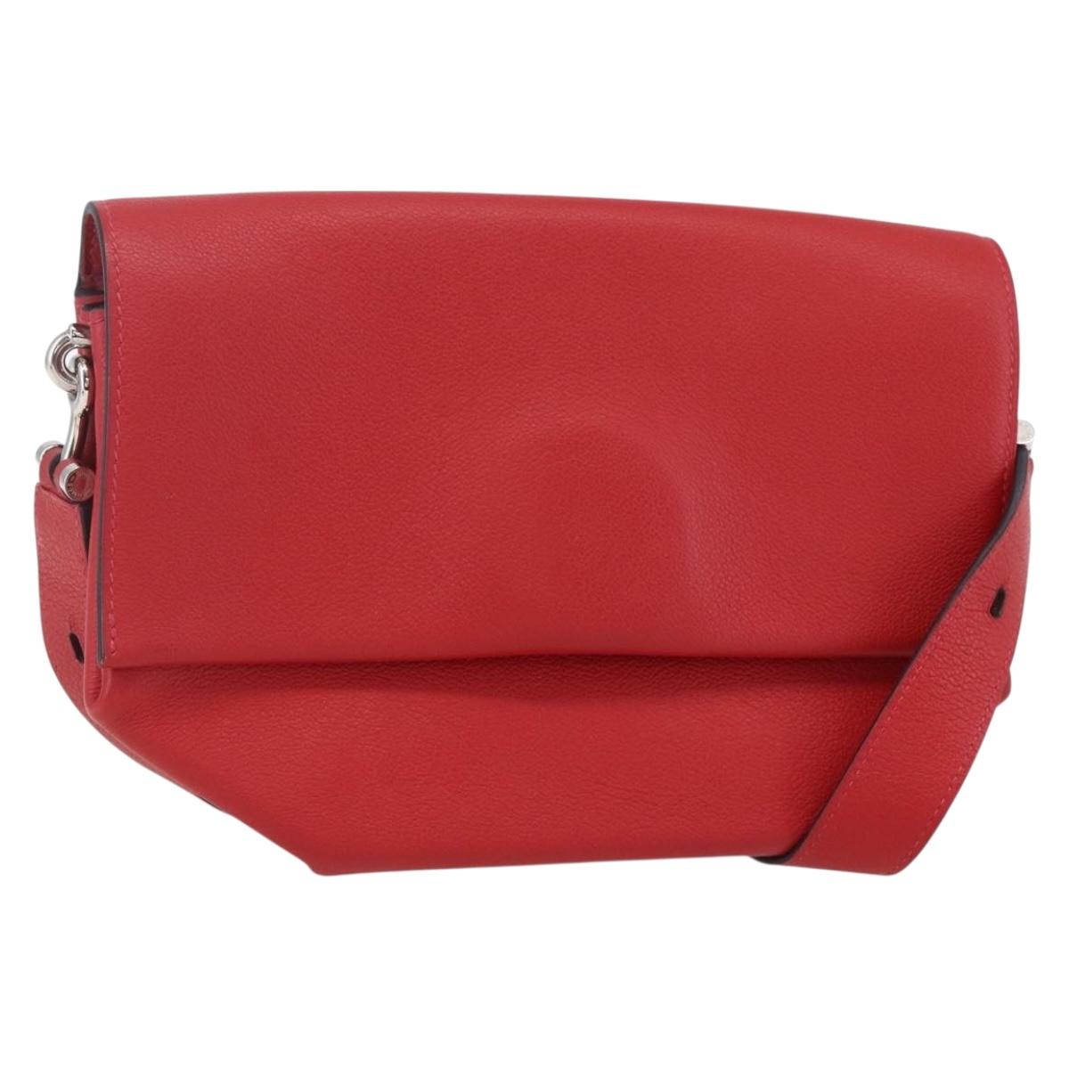 HERMES Opry 24 Shoulder Bag Leather Red Silver Auth 154087SM