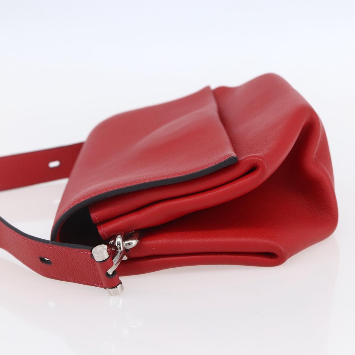 HERMES Opry 24 Shoulder Bag Leather Red Silver Auth 154087SM
