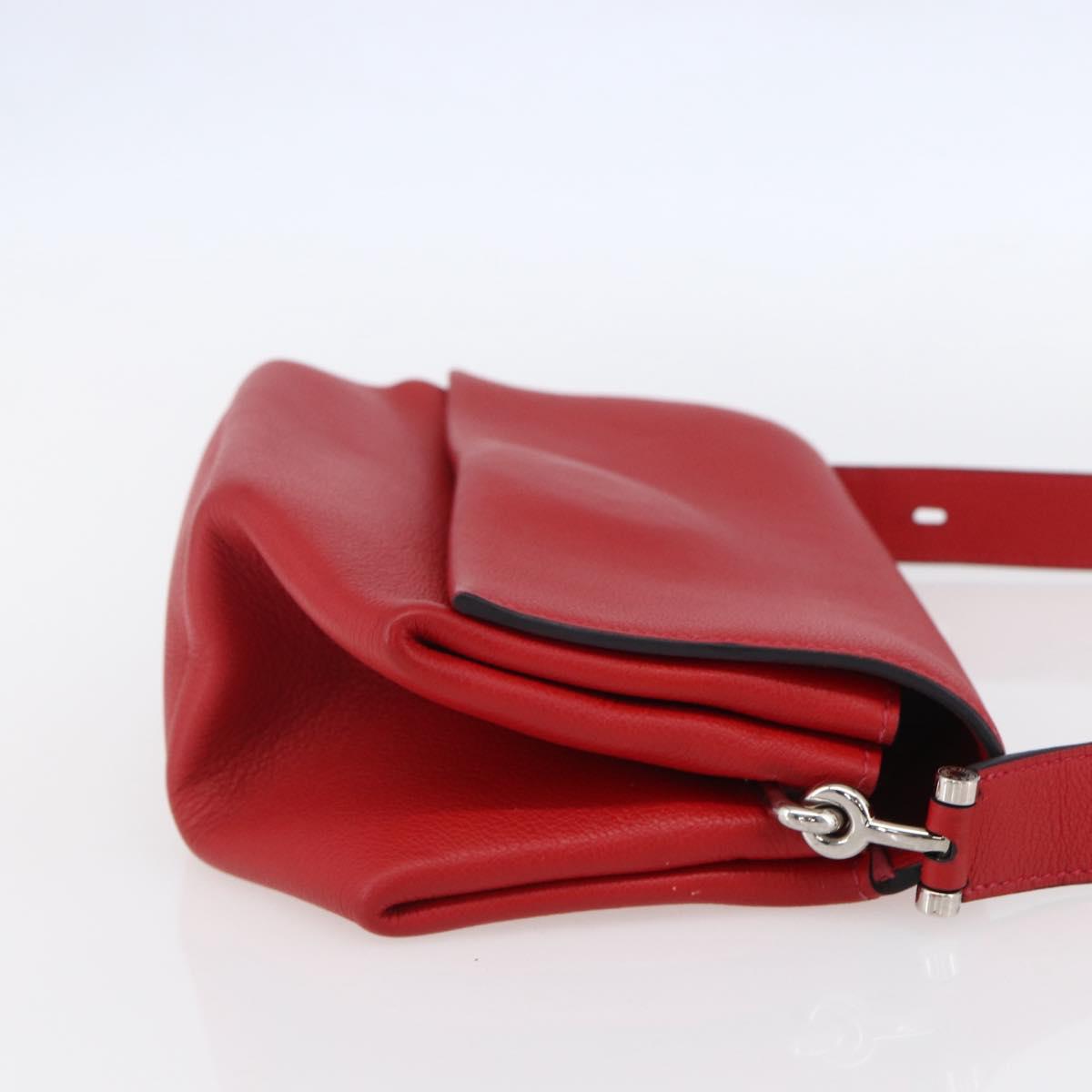 HERMES Opry 24 Shoulder Bag Leather Red Silver Auth 154087SM