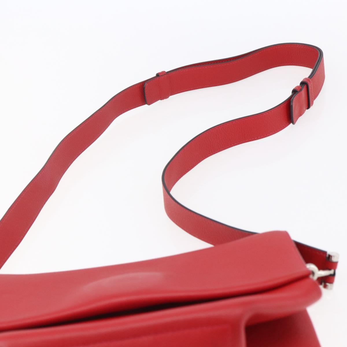 HERMES Opry 24 Shoulder Bag Leather Red Silver Auth 154087SM