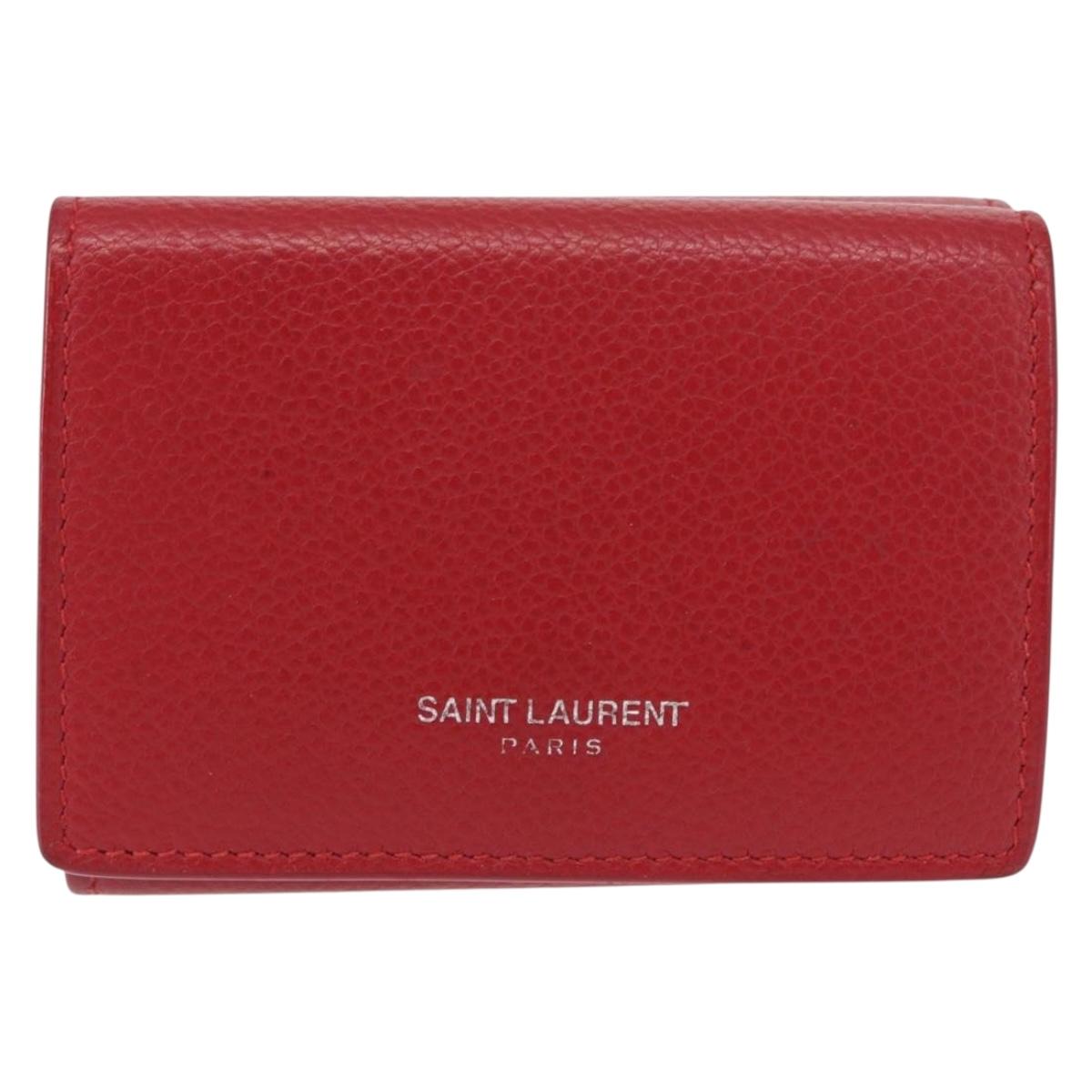 SAINT LAURENT Compact Wallet Leather Red Auth 154094