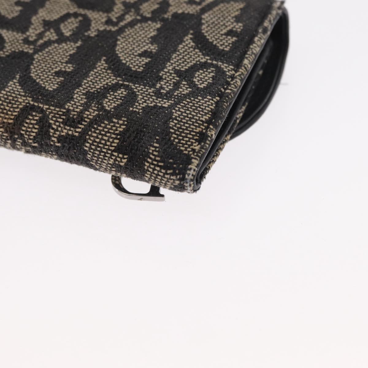 Christian Dior Trotter Canvas Saddle Wallet Navy Silver Auth 154095