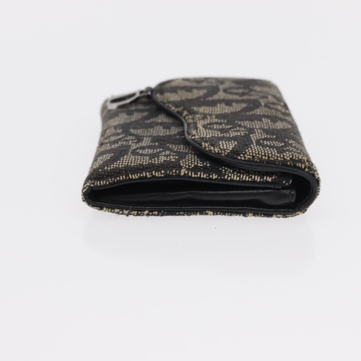 Christian Dior Trotter Canvas Saddle Wallet Navy Silver Auth 154095