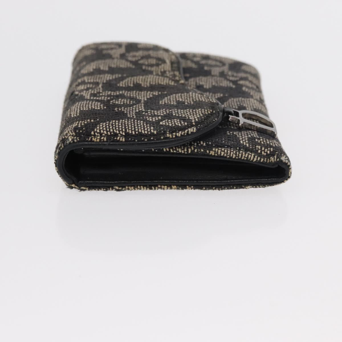 Christian Dior Trotter Canvas Saddle Wallet Navy Silver Auth 154095