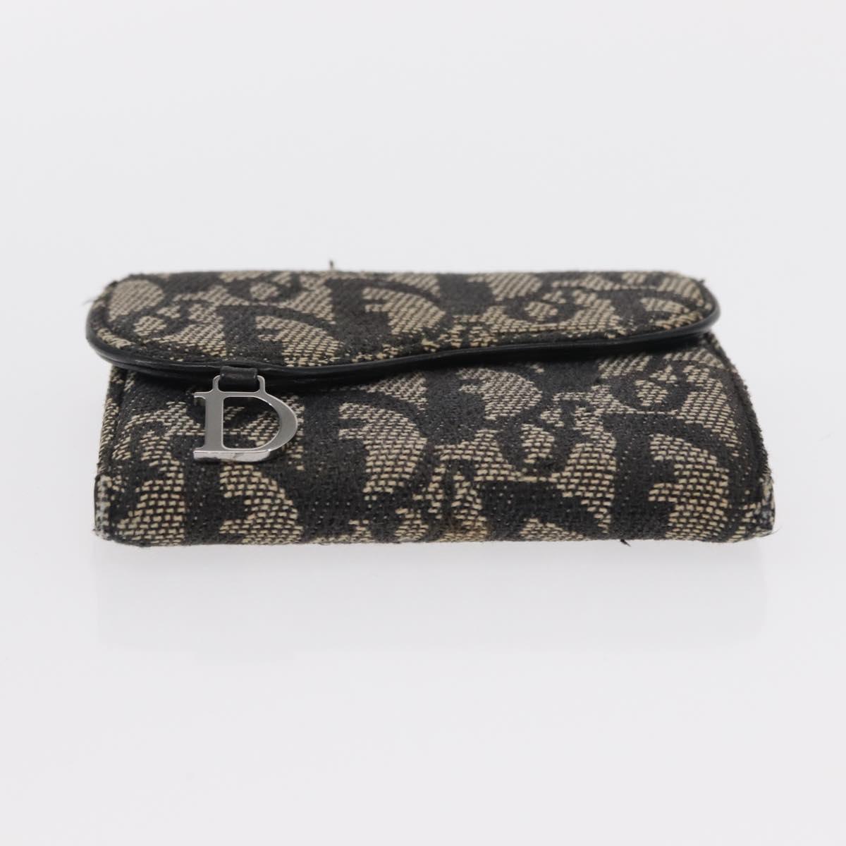 Christian Dior Trotter Canvas Saddle Wallet Navy Silver Auth 154095