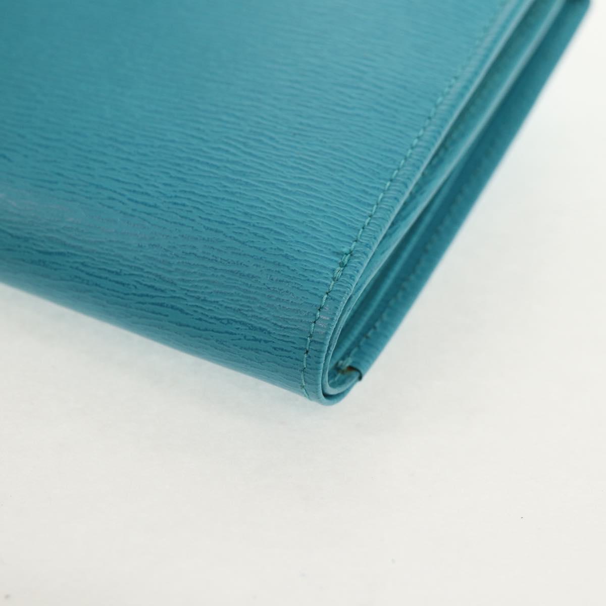 Christian Dior Long Wallet Leather Light Blue Gold Auth 154096V