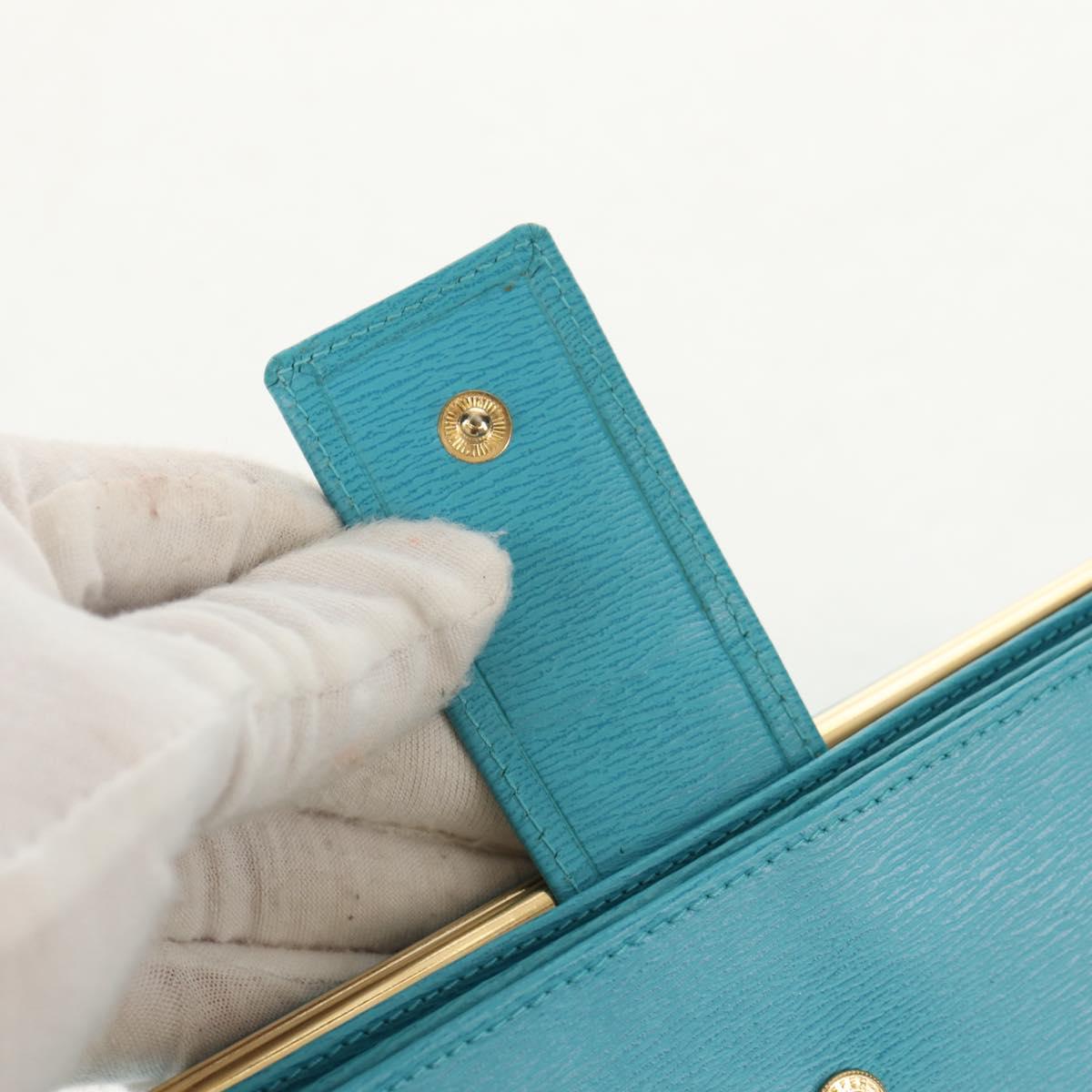 Christian Dior Long Wallet Leather Light Blue Gold Auth 154096V