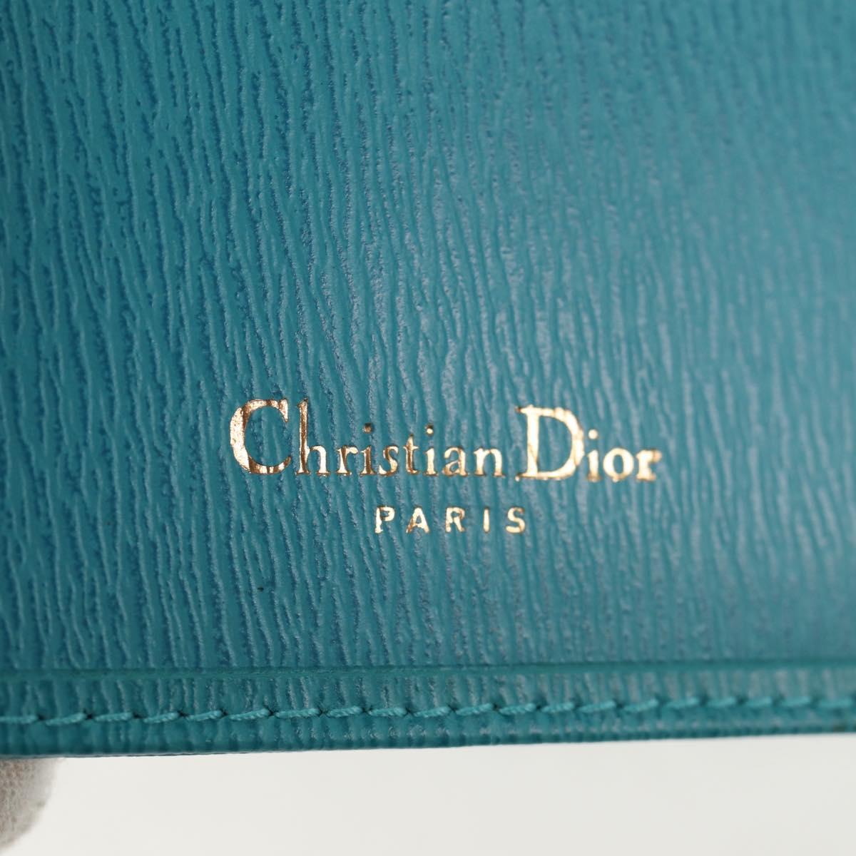 Christian Dior Long Wallet Leather Light Blue Gold Auth 154096V