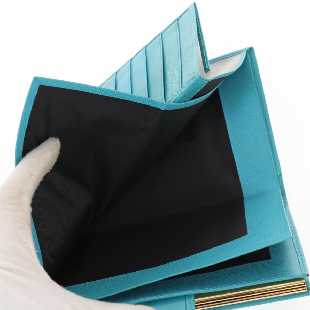 Christian Dior Long Wallet Leather Light Blue Gold Auth 154096V