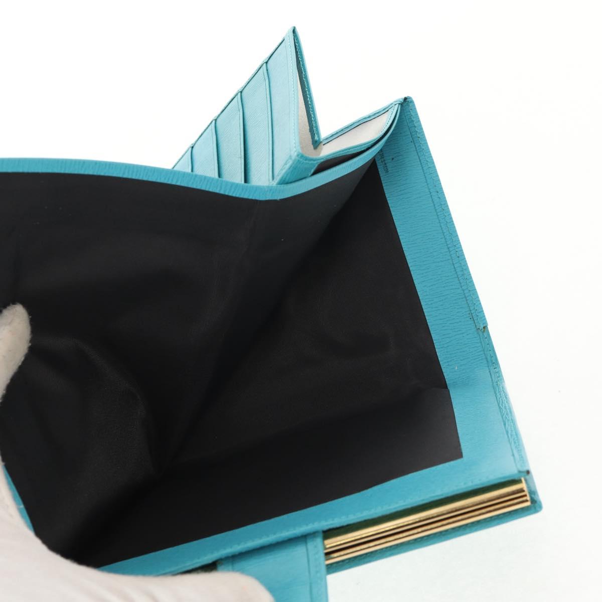 Christian Dior Long Wallet Leather Light Blue Gold Auth 154096V