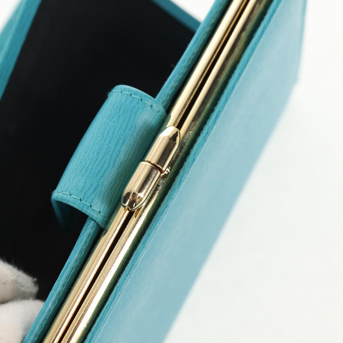 Christian Dior Long Wallet Leather Light Blue Gold Auth 154096V