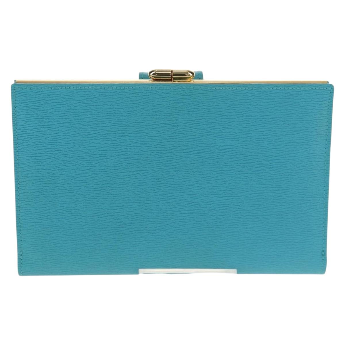 Christian Dior Long Wallet Leather Light Blue Gold Auth 154096V