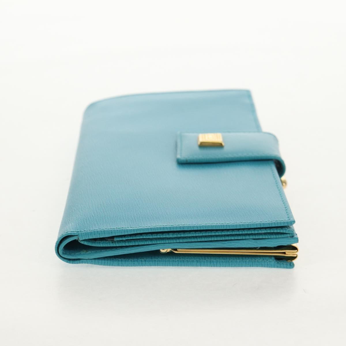 Christian Dior Long Wallet Leather Light Blue Gold Auth 154096V