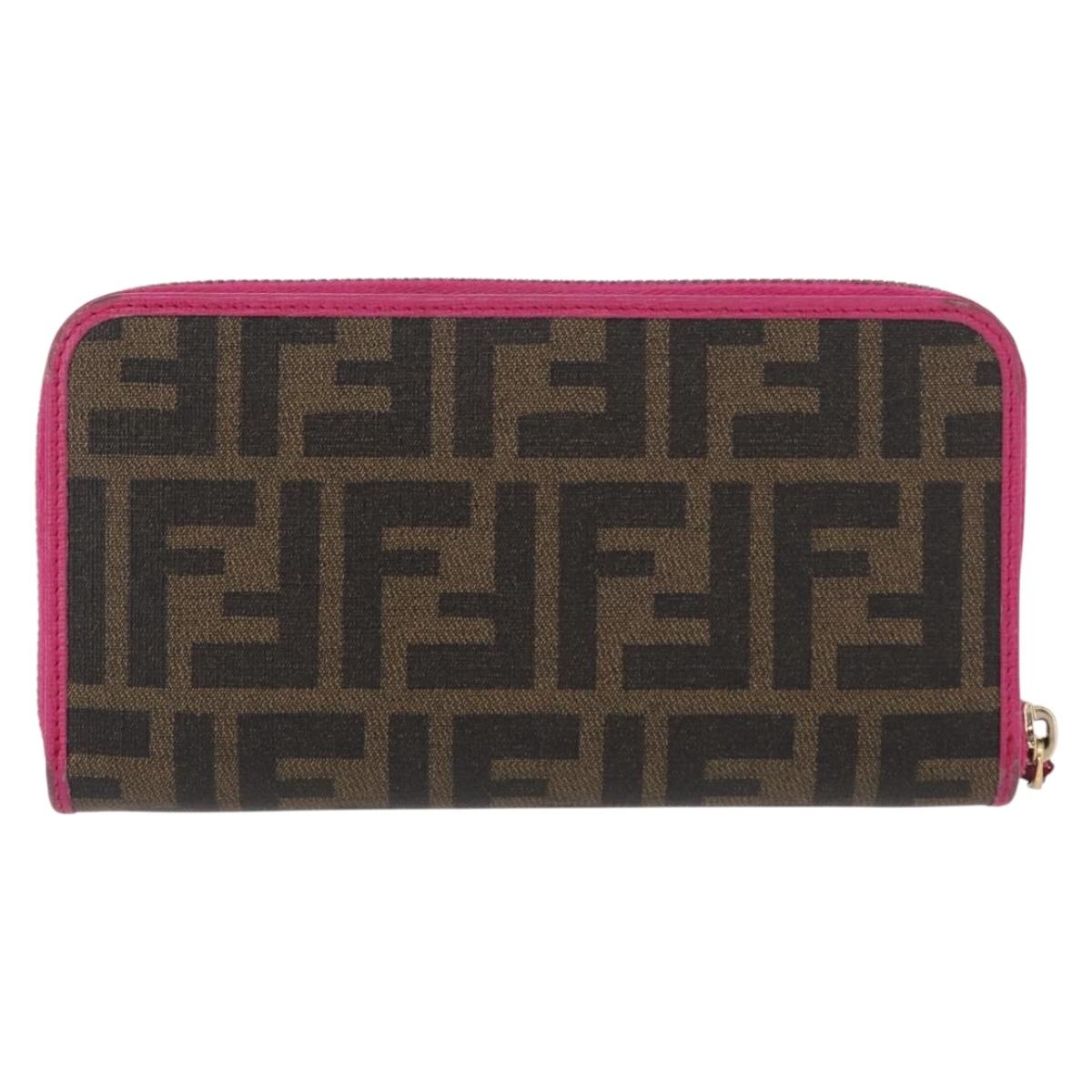 FENDI Zucca Canvas Long Wallet Black Brown Auth 154103