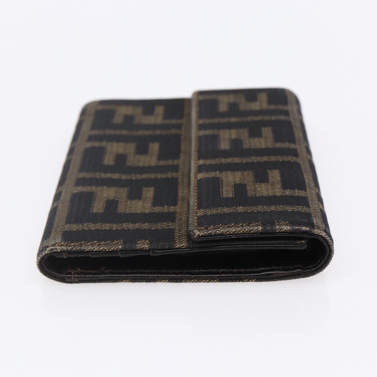 FENDI Zucca Canvas Wallet Black Brown Auth 154104A