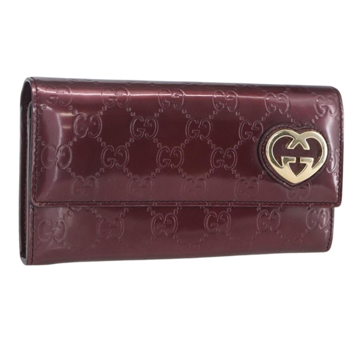 GUCCI GG Canvas Guccissima Lovely Heart Wallet Bordeaux Gold 251861 Auth 154109