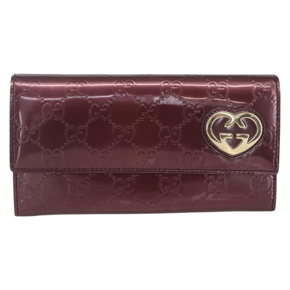 GUCCI GG Canvas Guccissima Lovely Heart Wallet Bordeaux Gold 251861 Auth 154109