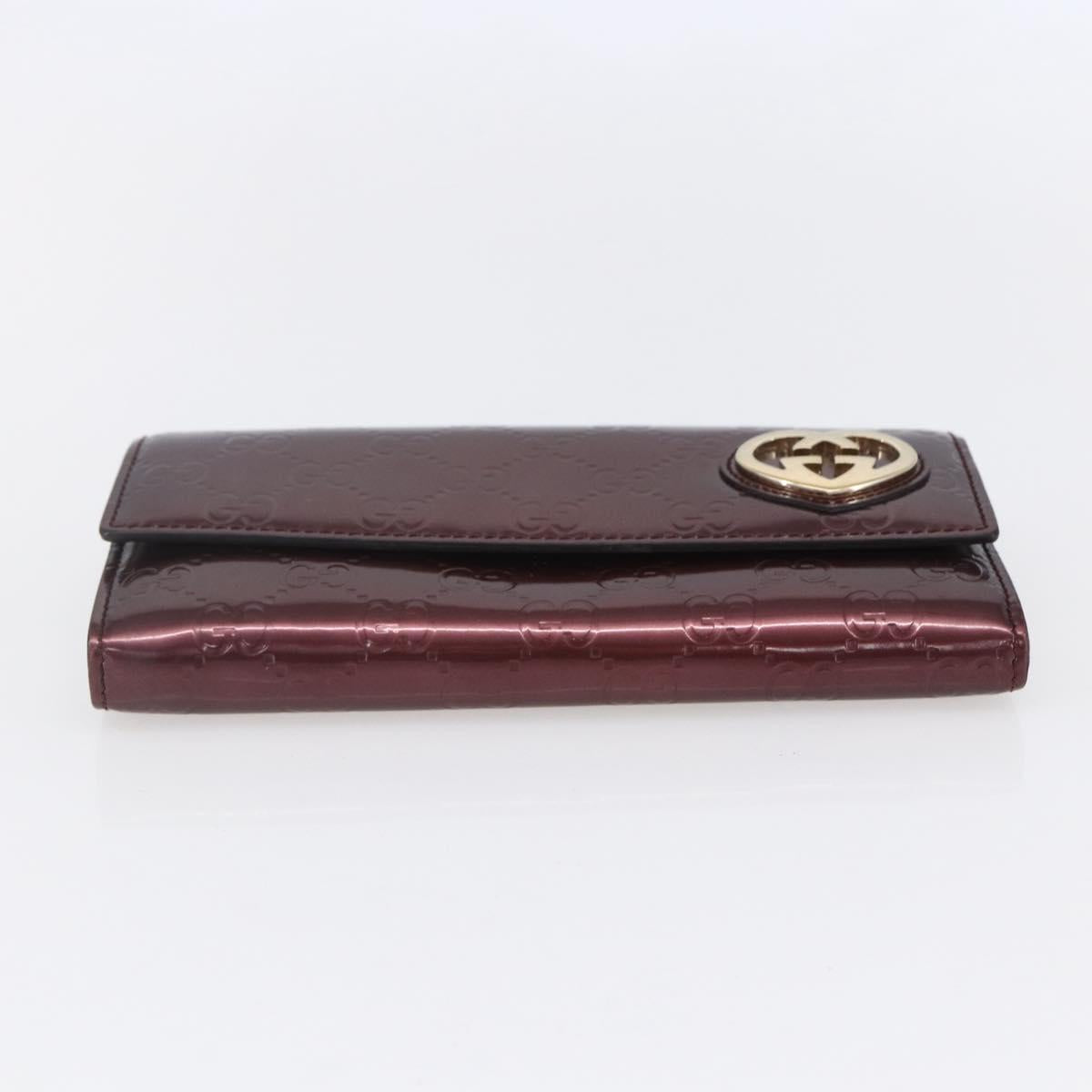 GUCCI GG Canvas Guccissima Lovely Heart Wallet Bordeaux Gold 251861 Auth 154109