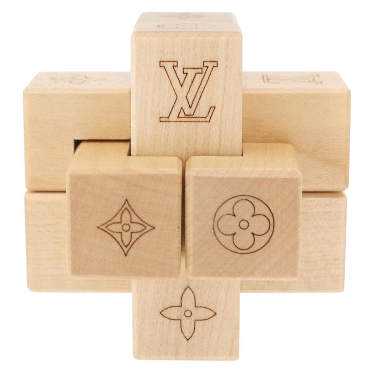 LOUIS VUITTON Puteki Wooden Puzzle Building Blocks Wood Beige LV Auth 154110M