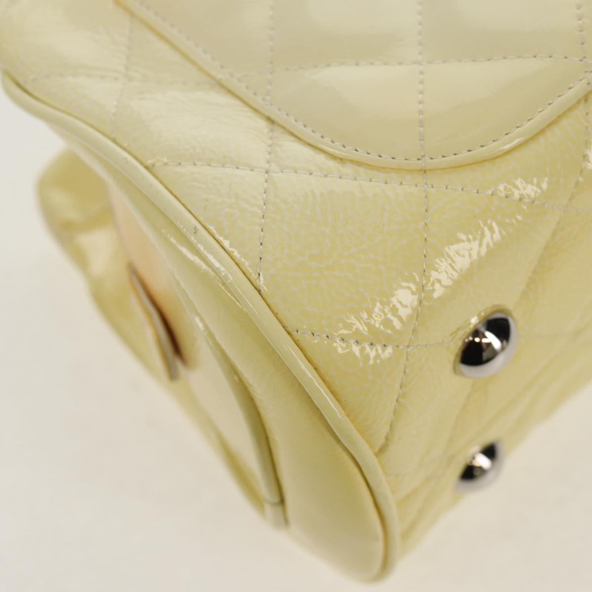 CHANEL Matelasse Chain Shoulder Bag Patent leather Yellow Silver CC Auth 154112V