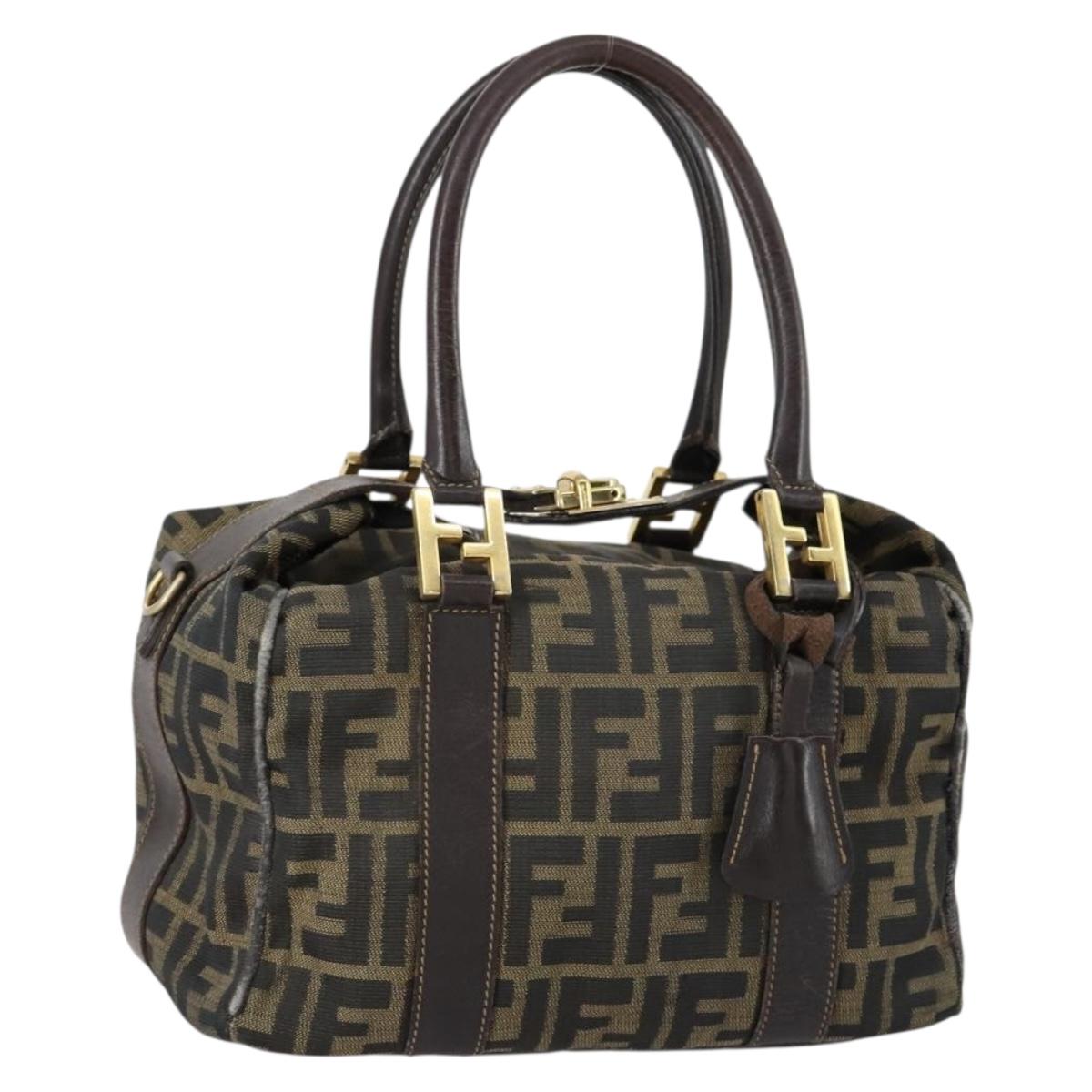 FENDI Zucca Canvas Hand Bag Black Brown Auth 154156