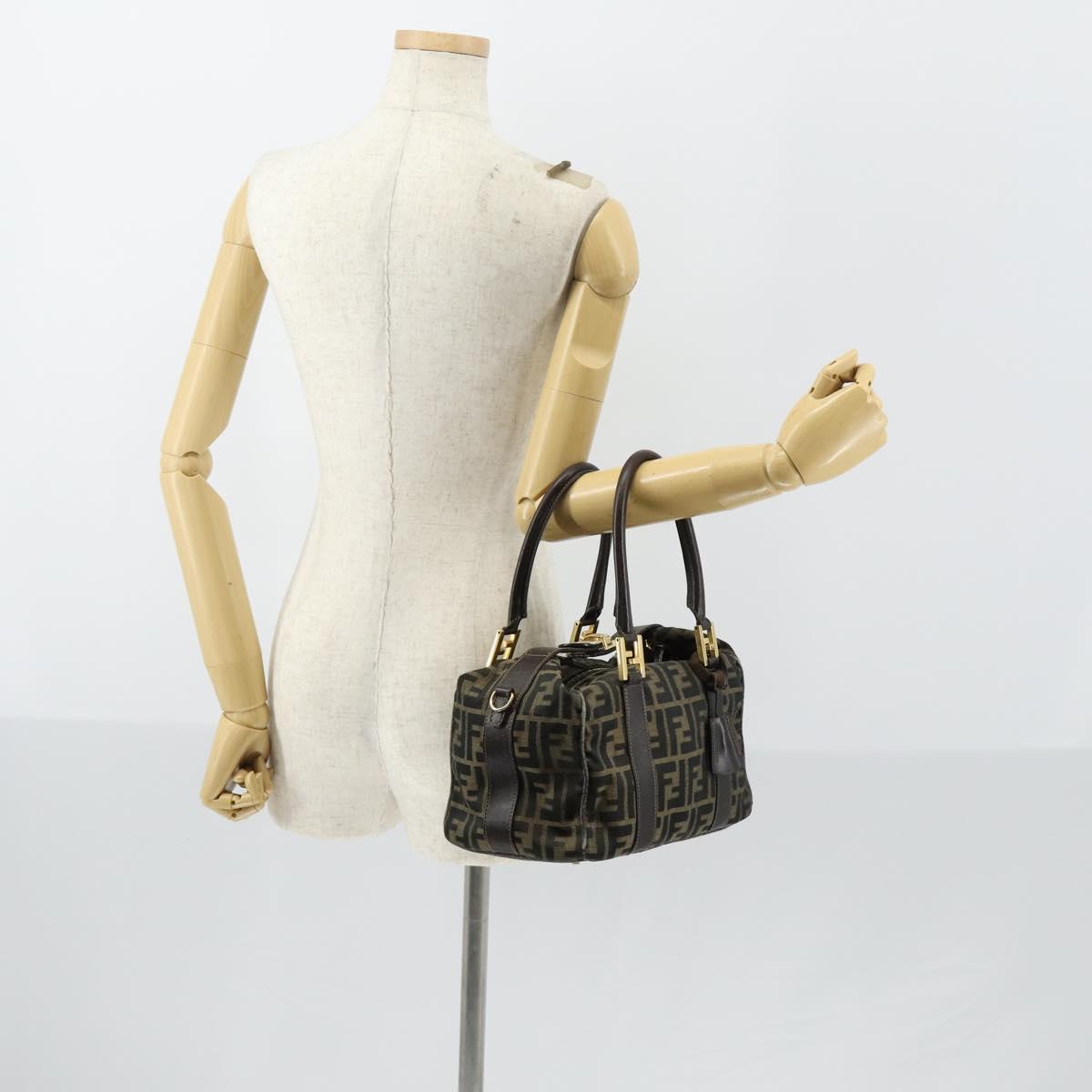 FENDI Zucca Canvas Hand Bag Black Brown Auth 154156