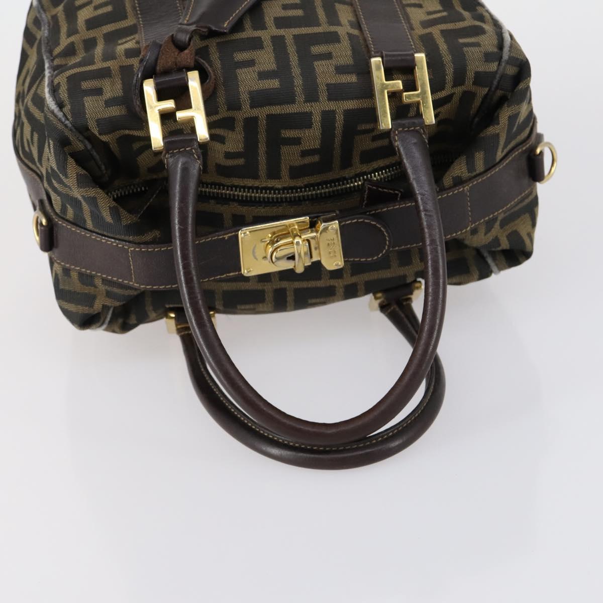FENDI Zucca Canvas Hand Bag Black Brown Auth 154156