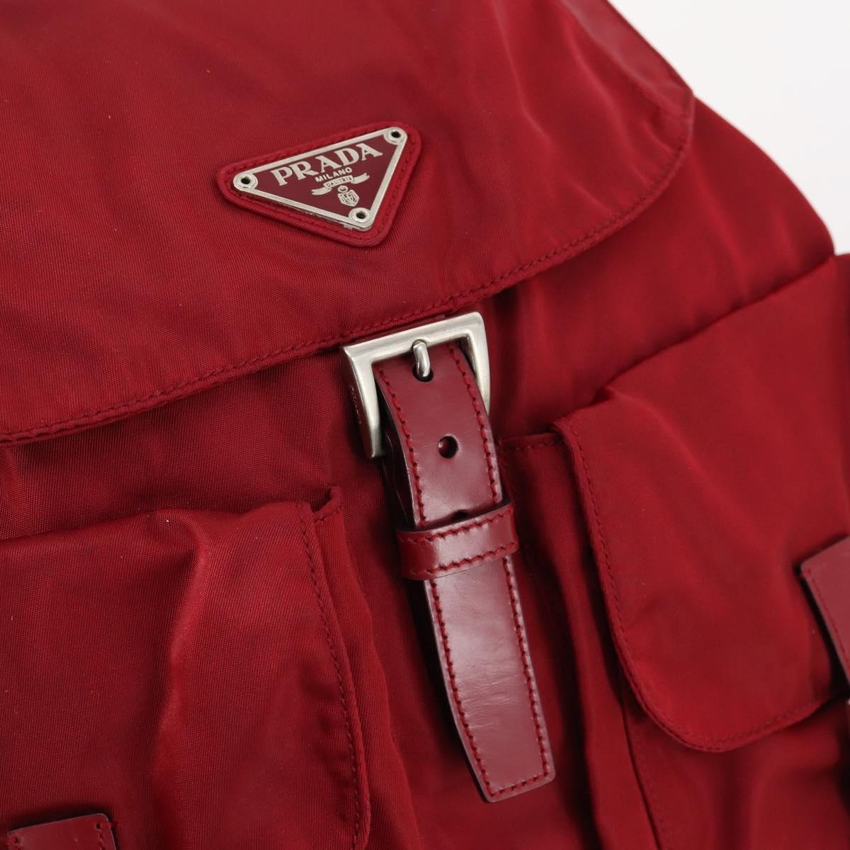 PRADA Backpack Nylon Red Silver Auth 154157