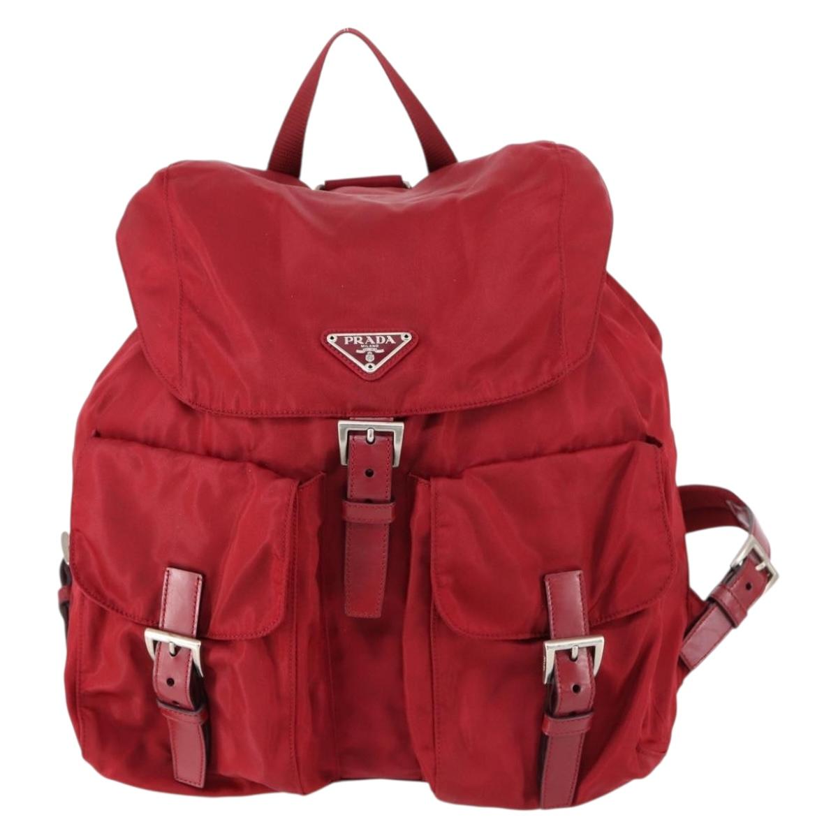 PRADA Backpack Nylon Red Silver Auth 154157